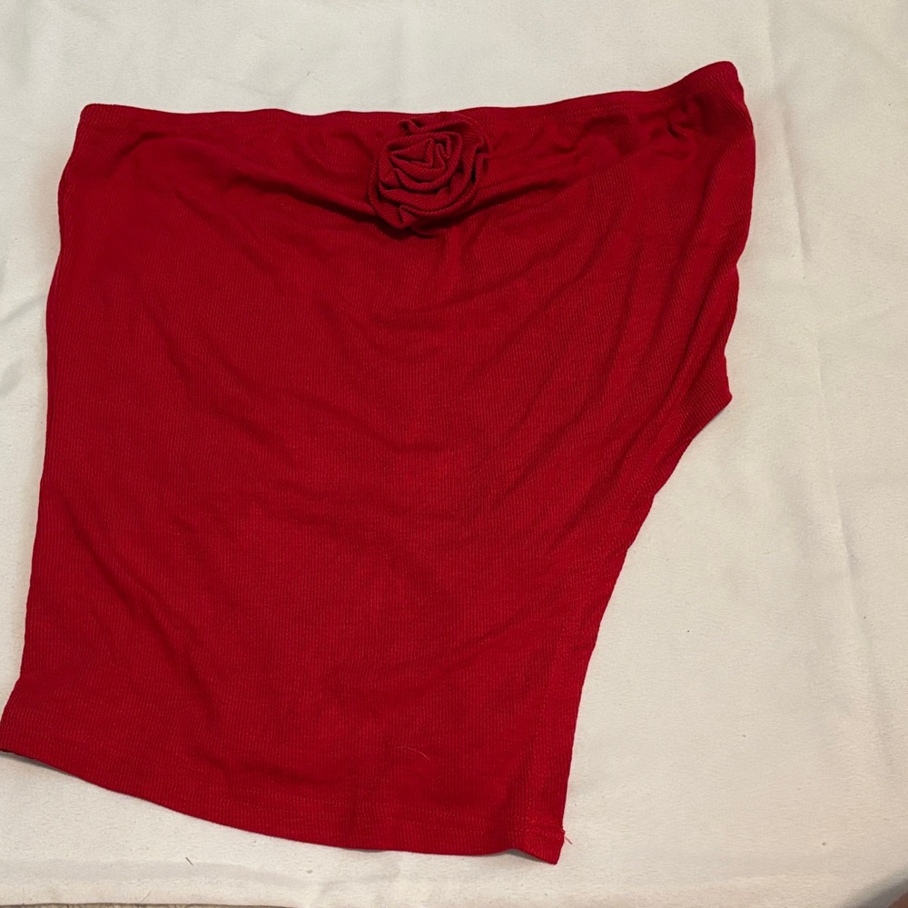Red Tube Top with Rose Detail